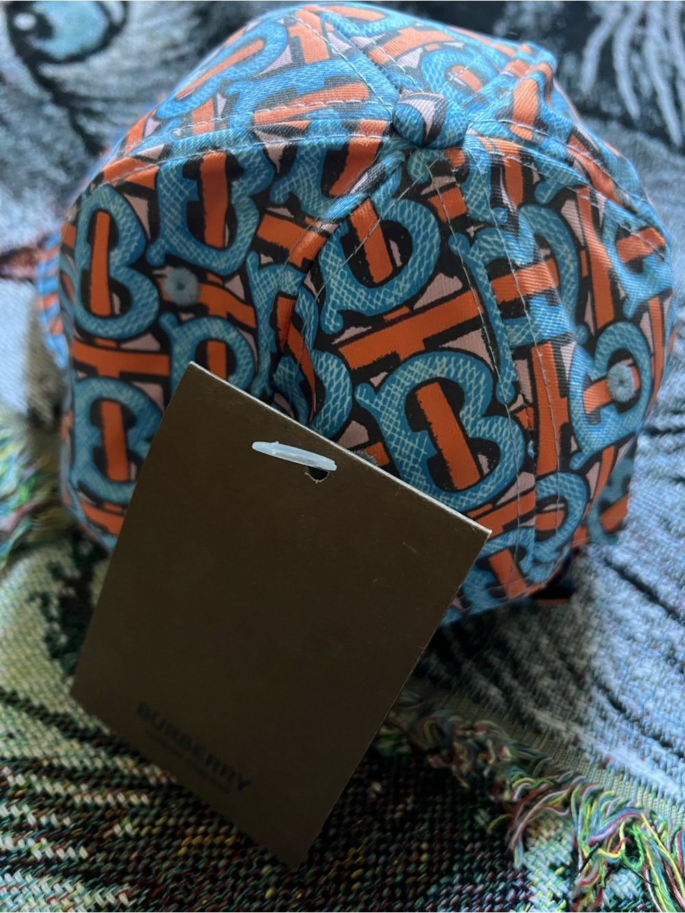 Burberry Multicolor Graphic Drawstring Hoodie in Blue & Orange with the Hat - Picture 8 of 9